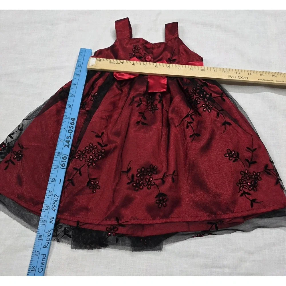 Blueberi Boulevard Dress Baby Girls 12-18M Red Floral Tulle‎ Holiday Bow Party